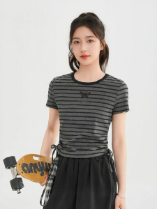 SANFU | Bow Drawstring Stylish Fitted Short T-Shirt
