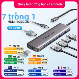 Lemorele | Lemorele TC66L 7 Trong 1 USB C Hub Docking Station 4K HDMI 100W PD Multi Splitter Adapter Cho MacBook Windows iOS Type C