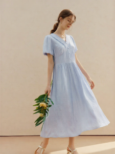 INMAN | French V-Neck Puff Sleeve Summer Womens Dress Slimming