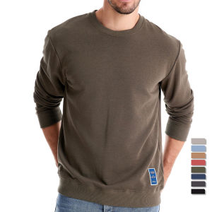 AIOPESON Cotton-blend Mens Crew Neck เสื้อสเวตเตอร์สีทึบเสื้อสเวตเตอร์กีฬาลําลองสําหรับผู้ชาย