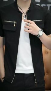 Áo sơ mi Nam Áo sơ mi cộc tay Nam phối khóa kéo và túi 2 bên ngực. Phong cách mạnh mẽ năng động và trẻ trung T11