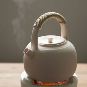 Handmade Japanese White Clay Lifting Handle Tea Brewing Pot Charcoal Stove Pottery Clay Shadiao Puer Tea Cooker Electric Ceramic Water Boiling Kettle