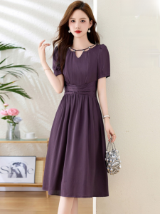 Purple Silk Dress Womens High-End New 2025 Summer Hangzhou Big Brand Mulberry Silk Skirt Korean Style High Waist A-Line Dress