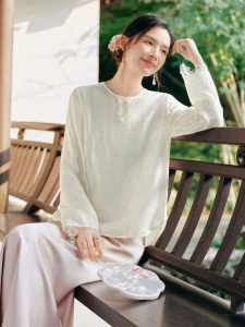XIANGYING | Áo Sơ Mi Trắng Phong Cách Trung Quốc Mới Nữ
