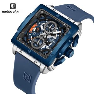 NAVIFORCE Nam Vuông Đồng Hồ Thạch Anh Quân Sự Chronograph Dây Silicon Chống Thấm Nước Dạ Quang Tay Thương Hiệu Cao Cấp Montre Homme