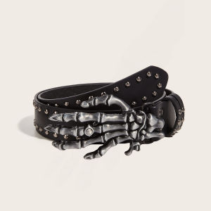 Belt Men and Women Neutral Stylish Skull Belt Punk Snap Button Casual Belt with Skirt Denim