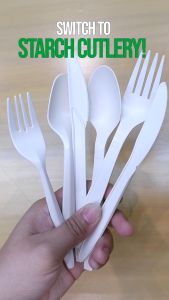 Starch Spoon Fork Knife (Small 6\") 100pcs Cutlery per pack Very Durable Odorless Non-Plastic Disposable and Eco-Friendly