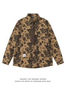 เสื้อเชิ้ตแขนยาวพิมพ์ลายดอกไม้ย้อนยุคสไตล์ญี่ปุ่น MOISHE TIDE สำหรับผู้ชายและผู้หญิงในฤดูใบไม้ร่วง สวมใส่สบาย คอโปโล ทรงหลวม