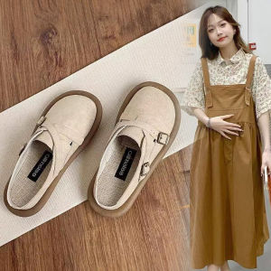 รองเท้าแตะแบบสวมสำหรับตั้งครรภ์ ทรงหลวม ดูดซับน้ำได้ ส้นเตี้ย พื้นยาง กันลื่น รองเท้าสำหรับใส่ในฤดูใบไม้ร่วง