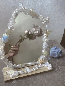 DIY Material Kit Tea Rose Shaped Irregular Mirror Acrylic Craft Kit for Students Dormitory Makeup Mirror Cream Glue Included