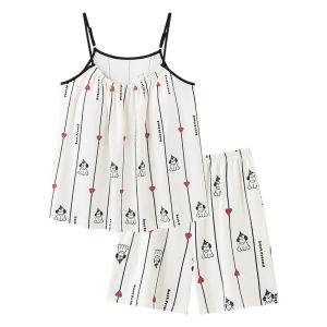 MiiOW | ชุดนอนผู้หญิงผ้าฝ้ายแท้ 2025 ฤดูร้อนใหม่ เสื้อผ้าอยู่บ้าน แขนกุด ลายการ์ตูนเจ้าหญิงหวาน ไซส์ใหญ่ สไตล์ญี่ปุ่น