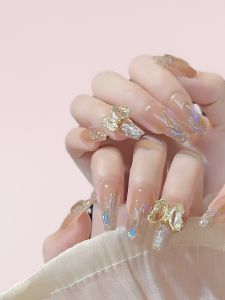 Blue Butterfly Wearable Nail Art Student Party Fashionable Nail Tips Easy to Wear Long Lasting Glossy Finish Nail Extensions