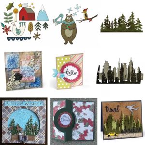 Nordic Elements Jungle Tree Line/Bear With Scarf Cityscape Circle Flip Metal Cutting Dies For DIY Scrapbooking Card Craft Making