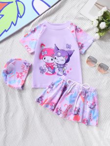 Cartoon Princess Style Swimming Suit for Girls Childrens Swimwear Sun Protection Skirt Design Separate Top And Bottom