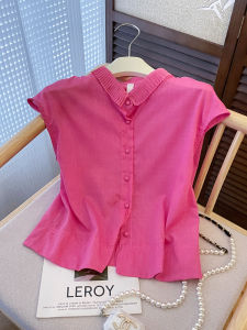 Áo sơ mi PAIBOLI bằng Vải lanh tay ngắn Kiểu Pháp đơn giản