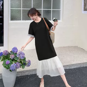 Váy Dài Vừa Phải Màu Nâu Cho Nữ Mùa Hè 2025 Phong Cách Mới Hàn Quốc Dáng Rộng Ôm Sát Cỡ Nhỏ Đuôi Cá Tay Ngắn Cổ Tròn Váy