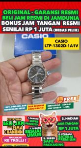 CASIO ORIGINAL - CASIO LTP-1302D-1A1V - WOMEN - Abu-abu Hitam - Strap Stainless - Jam dunia JD18ST