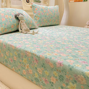 Double Layer Yarn Fitted Sheet  Pillowcase Lightweight Bed Sheet Breathable Soft Top Sheet Durable Machine Washable