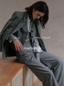 MARIUS Black Label Limited Edition Merino Wool Plaid Two Button Suit V-neck Vest Wide Leg Pants Fashion Set for Women