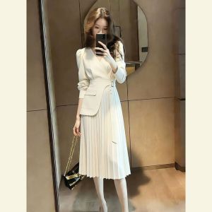 SHANGSHA | Unique Elegant Autumn Wear White Dress