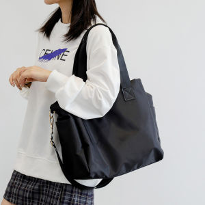 Original Korean Nylon Handbag Womens Shoulder Tote Bag Business Commuter Bag Lesson Supplement Bag Pure Color Zipper Closure
