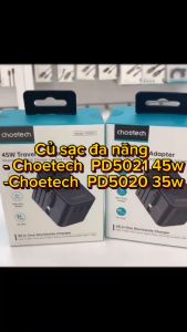Củ sạc du lịch đa năng tích hợp thêm dây cáp sạc Type C Choetech PD5020 (35W)/ PD5021 (45W)/ PD5022 (70W)