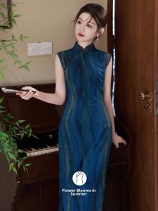 Sleeveless Traditional Chinese Qipao Dress Long New Style Gradient Color
