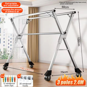 Drying rack Stainless steel folding hanger 160CM/200cm/240CM foldable clothes clothes rack indoor double pole for Indoor and Outdoor