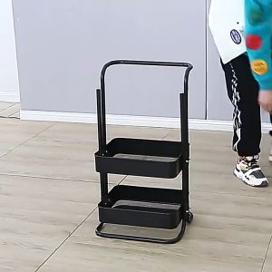 GAMITCO 3-Tier Kitchen Utility Trolley Cart Shelf Storage Rack Baby Trolley Organizer with locking Wheels and Handle