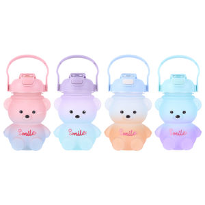 Chai nước gấu dễ thương 1000ml Có dây đeo vai Bình nước thể thao hoạt hình chống rò rỉ cho sử dụng thường nhật nam nữ