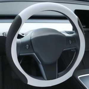 Steering Wheel Cover Protector for Tesla Model 3/Y 2016-2025 2026 Juniper/Highland Non-Slip Breathable White Premium Leather