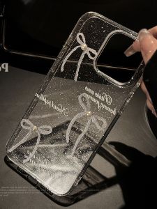 iPhone 15 plus 16 pro Max Phone Case Pearl Butterfly Knot Transparent Anti-Fall Protection Shell Fine Glitter Powder Womens Style