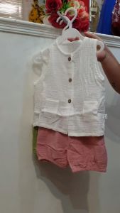 ชุดสองชิ้น ชุดเด็กอ่อน เด็กวัยหัดเดิน เสื้อกระดุมหน้า+กางเกง ผ้าสาลูมัสลิน