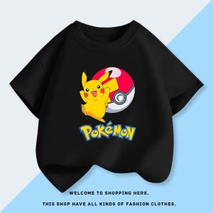 Bandai | Pok É Mon Pikachu Childrens Short Sleeved T-shirt Summer New Cotton Childrens Clothing Top Childrens Clothing
