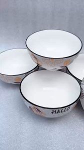 Bộ 6 Chén 10 Chén Sứ Họa Tiết 4D Hello WX‑106 11.5 cm – Men Cao Cấp Chống Trượt