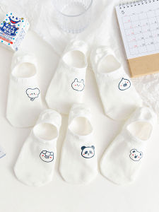 ถุงเท้าเรือสีขาวสำหรับผู้หญิง ถุงเท้าแบบสวมลำลอง ไม่ลื่น ไม่หลุด บาง ผลิตจากผ้าฝ้ายแท้ ถุงเท้าข้อสั้นฤดูร้อน