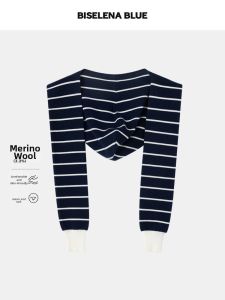 BEIQIANI | Color Block Striped Knitted Hood Cape
