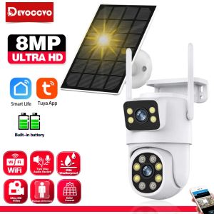 Tuya Solar Camera WiFi Outdoor 8MP Dual Lens 4K Wireless Dual Screen PTZ Security Camera Low Power Battery Cam Motion Detection