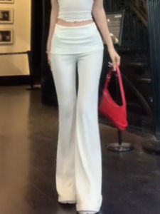 High Waist Slimming Straight Leg Casual Pants Womens Summer High Elasticity Micro Flared Sports Wide Leg White Casual Pants
