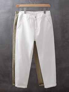 กางเกงขายาวทรงตรงผ้าฝ้ายลายพิมพ์ลายฤดูใบไม้ผลิและฤดูร้อนสำหรับผู้ชาย กางเกงขายาวทรงตรงทรงลำลอง กางเกงขายาวทรงตรง 9 ส่วน