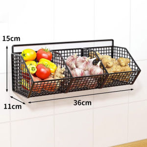 Wall Mounted Kitchen Storage Basket Suitable for Durable Metal Wire Storage of Spices Garlic Onions and Vegetables