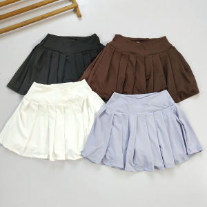 กางเกงขาสั้นโยคะเอวสูง กางเกงขาสั้นออกกำลังกายกลางแจ้ง กางเกงกระโปรงกระโปรงจีบป้องกันแสงสะท้อน กางเกงขาสั้นแบบแห้งเร็ว พร้อมกระเป๋า