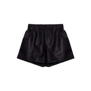 Elastic Waist Wide Leg Leather Shorts