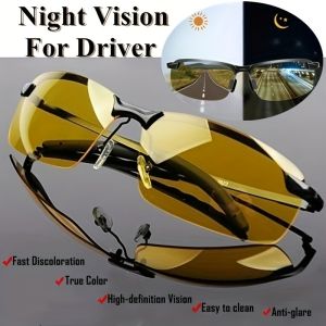 Night Vision Glasses for Women Men Fashion Semi Rimless Driver Anti-Glare Goggles Glasses for Night Driving