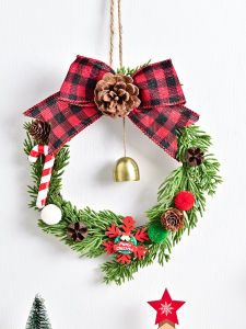 Christmas Cane Sugar Vintage Woven Vine Bell Car Hanging Christmas Flower Ring Mini Christmas Tree Home Decoration Accessories