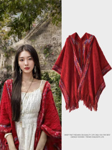 BILLI ZILLY | Áo Choàng Xếp Ly Màu Đỏ Rượu Dân Tộc