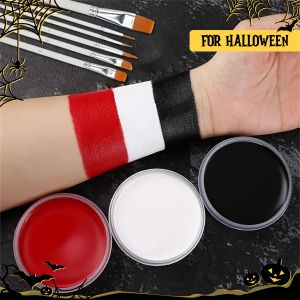 1pc/3 Boxes of Dark Black Red White Oil Paint + 6 Brushes Facial and Body Painting Set for Art Theater Halloween Party Role