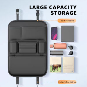 SEAMETAL Car Seat Back Storage Bag PU Leather Auto Organizer Drink Pockets Anti Kids Kick Pads Auto Seat Storage Bag Accessories