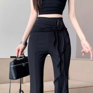 กางเกงขายาวทรงหลวมเอวสูงทรงสลิมฟิตสำหรับผู้หญิง กางเกงขายาวทรงตรง ทรงบาง ทรงสลิมฟิต ทรงยาวถึงพื้น สไตล์ฤดูร้อน