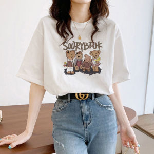 Áo Thun Cotton Dáng Rộng Cổ Tròn Tay Ngắn Mùa Hè Cho Nữ Cỡ Lớn in Họa Tiết Thời Trang Hợp Thời Trang